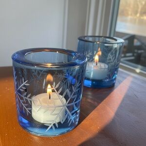 Design Ideas Snowfall voltive candle holders. Thick, heavy glass.,ice blue color